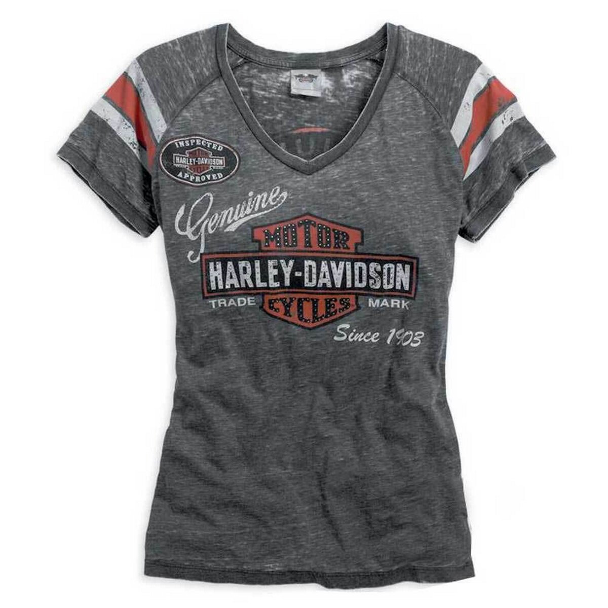 Harley-Davidson Genuine Oil Can Burnout Tee Gr L-Lady Grau Damen T-Shirt 