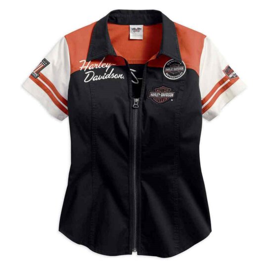 Harley Davidson Classic Colorblocked Zip Front Shirt Ladies S