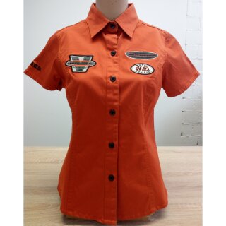 Harley Davidson Stretch Woven Short Sleeve Blouse orange, Ladies S