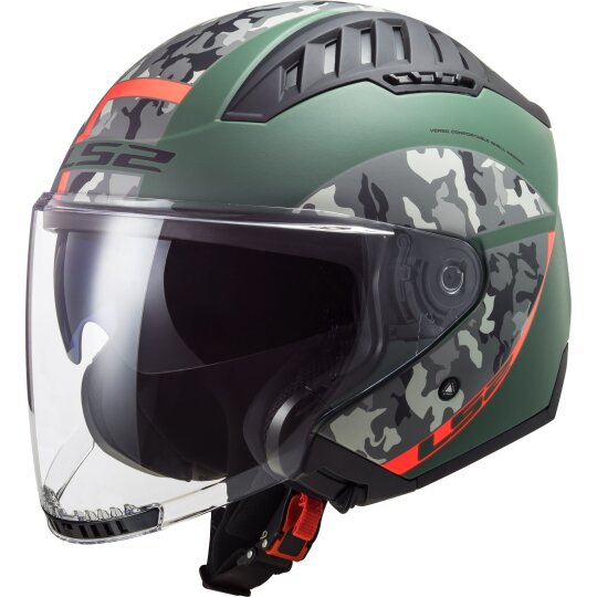 LS2 OF600 Copter Jet Helmet Crispy military verde / naranja XS