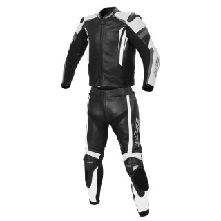 B&uuml;se Track leather suit black / white men