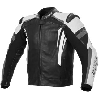B&uuml;se Track leather jacket black / white ladies