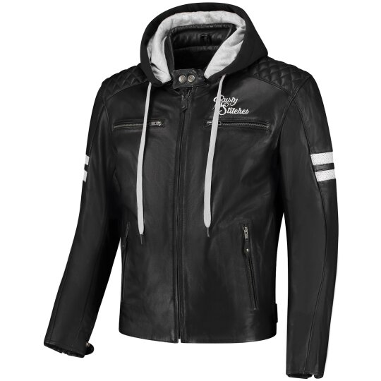 Rusty Stitches Jari Hooded V2 Giacca in pelle Nero / Bianco 6XL