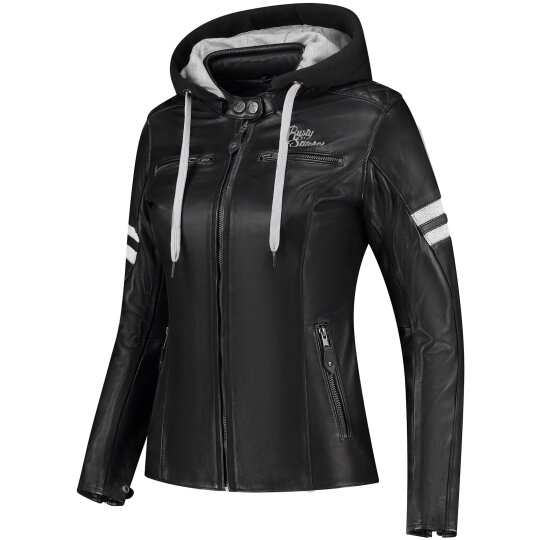 Rusty Stitches Joyce Hooded V2 Giacca in pelle Nero / Bianco Donna 36