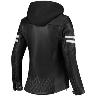 Rusty Stitches Joyce Hooded V2 Veste en cuir Noir / Blanc Femme 36