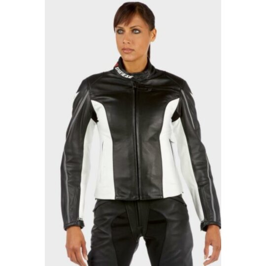 Dainese SF Pelle Lady giacca in pelle, nero / nero / bianco
